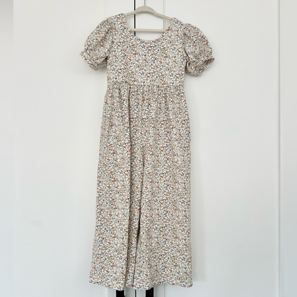 Ollie Jay Cream Floral Kids One-Piece Jumper with Puff Sleeves